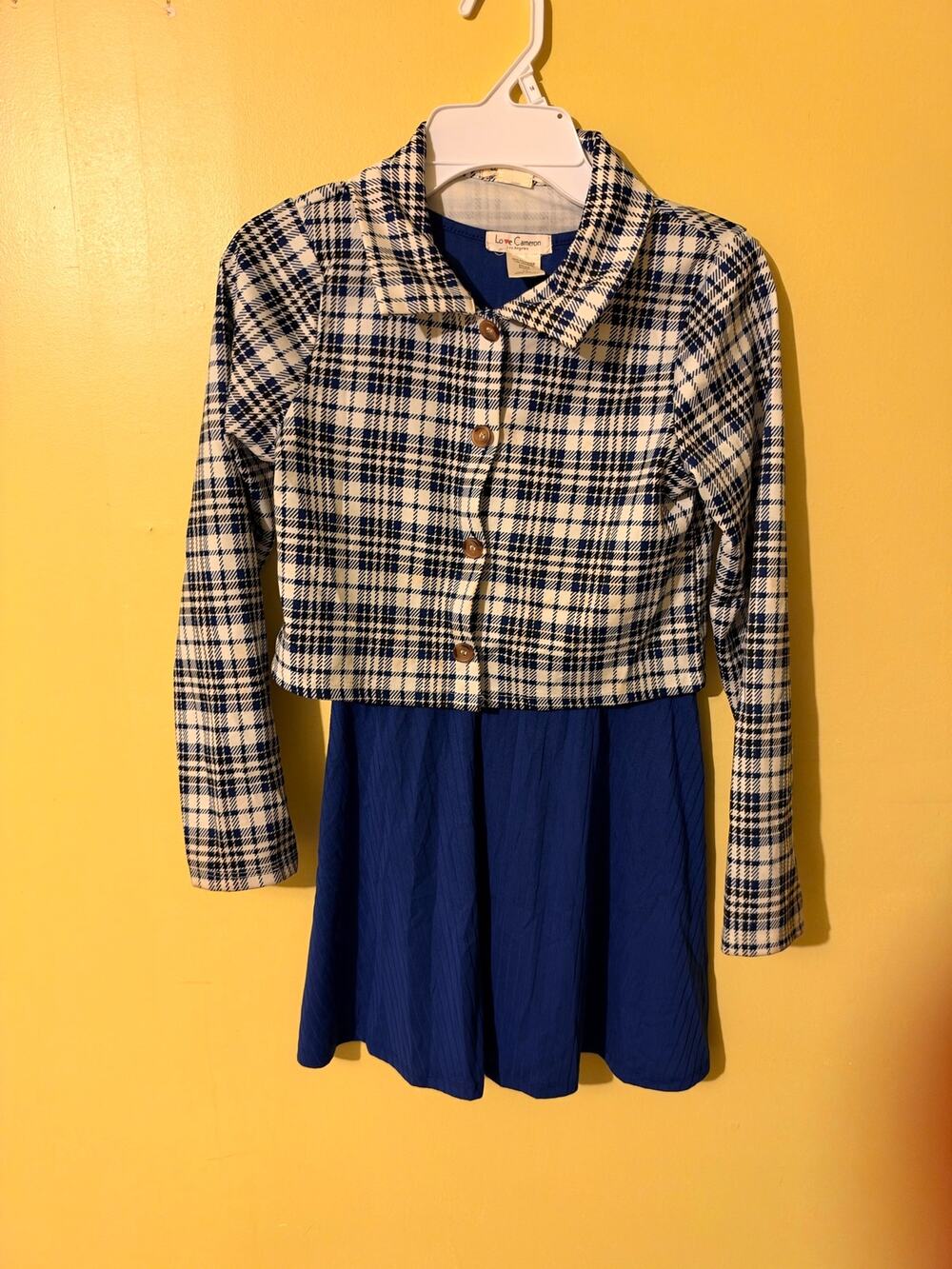 Love Cameron Girls Royal Blue Plaid Cropped Cardigan Jacket & Dress Set
